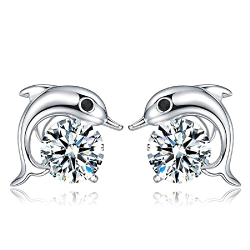 Boucles d'oreille Dauphin blanc plaqué or