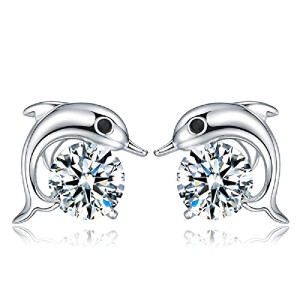 Boucles d'oreille Dauphin blanc plaqué or