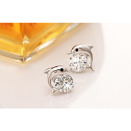 Boucles d'oreille Dauphin blanc plaqué or variant 1 