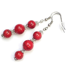 Boucles d'oreille rouge argent acier