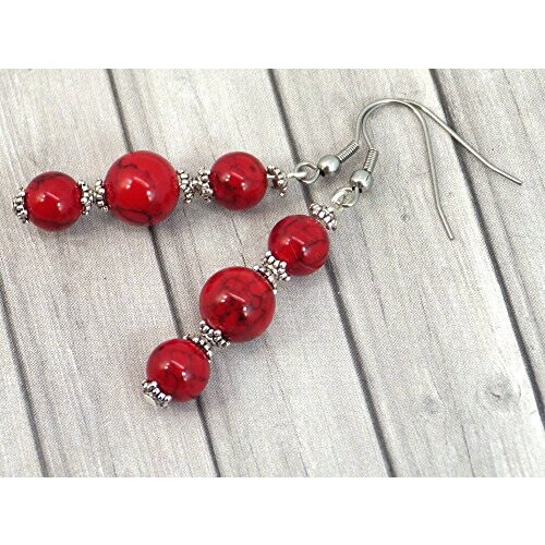 Boucles d'oreille rouge argent acier variant 0 