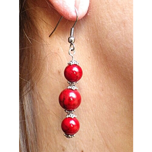 Boucles d'oreille rouge argent acier variant 1 