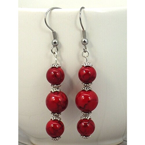 Boucles d'oreille rouge argent acier variant 3 