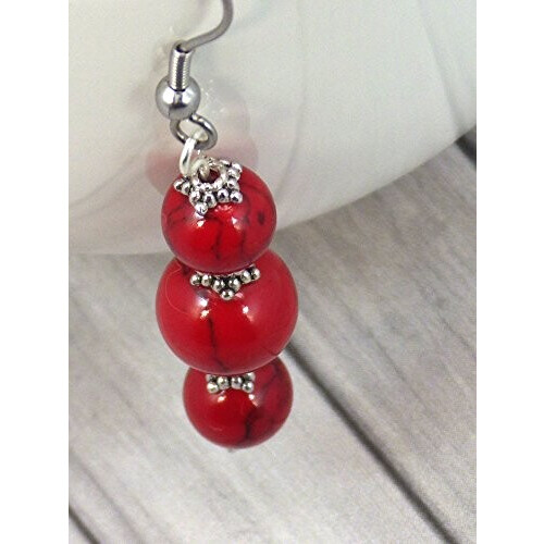 Boucles d'oreille rouge argent acier variant 4 