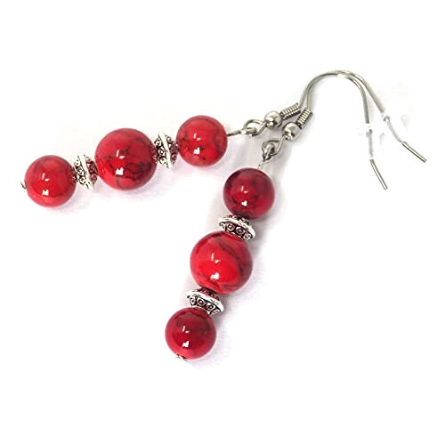 Boucles d'oreille rouge argent acier