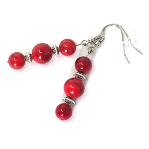 Boucles d'oreille rouge argent acier