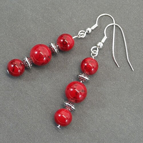 Boucles d'oreille rouge argent acier variant 0 