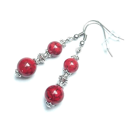 Boucles d'oreille rouge acier argent