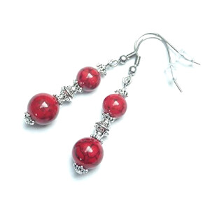 Boucles d'oreille rouge acier argent