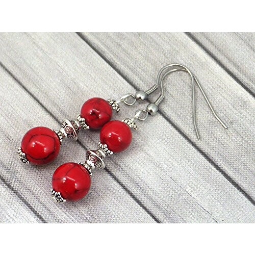 Boucles d'oreille rouge acier argent variant 0 