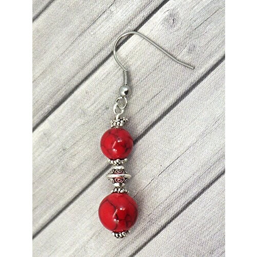 Boucles d'oreille rouge acier argent variant 1 