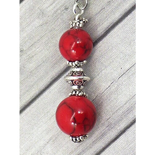 Boucles d'oreille rouge acier argent variant 2 