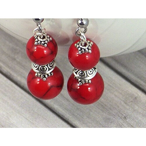Boucles d'oreille rouge acier argent variant 4 