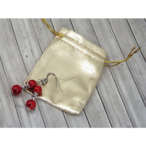 Boucles d'oreille rouge acier argent variant 5 