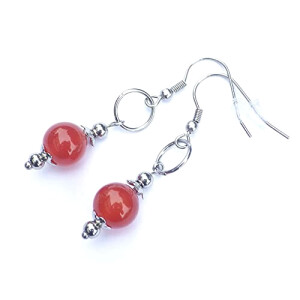 Boucles d'oreille rouge acier argent marron orange
