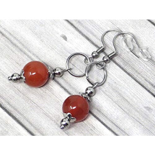Boucles d'oreille rouge acier argent marron orange variant 0 