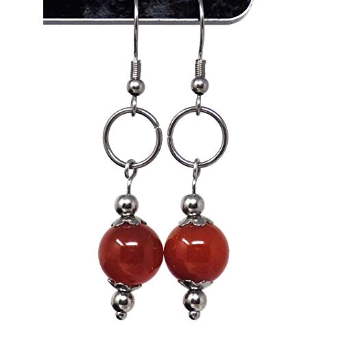 Boucles d'oreille rouge acier argent marron orange variant 1 