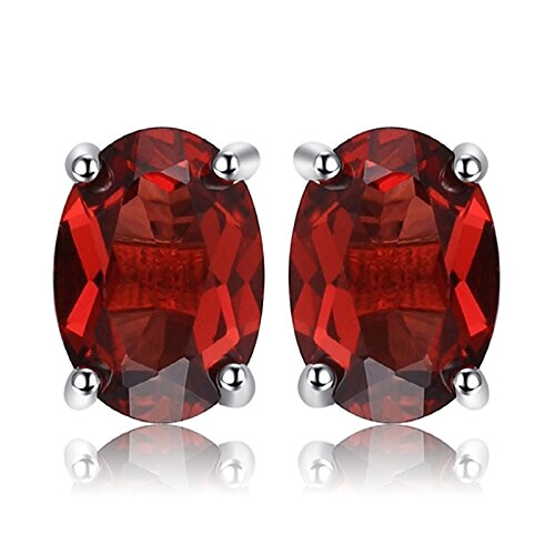 Boucles d'oreille rouge - ovale ct naturelle grenat argent