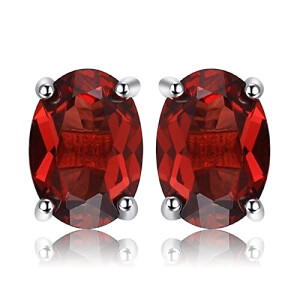 Boucles d'oreille rouge - ovale ct naturelle grenat argent