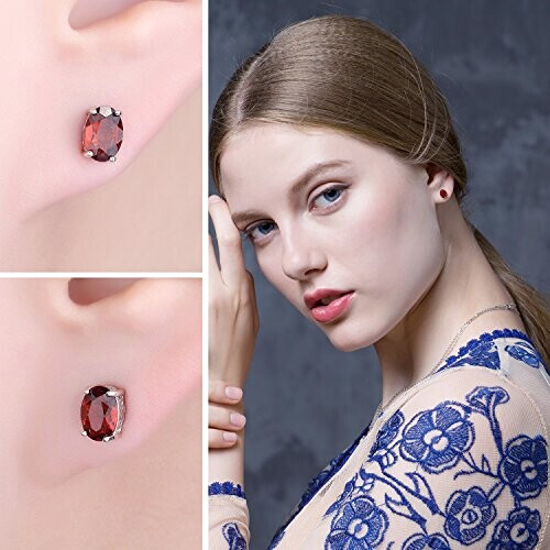 Boucles d'oreille rouge - ovale ct naturelle grenat argent variant 2 