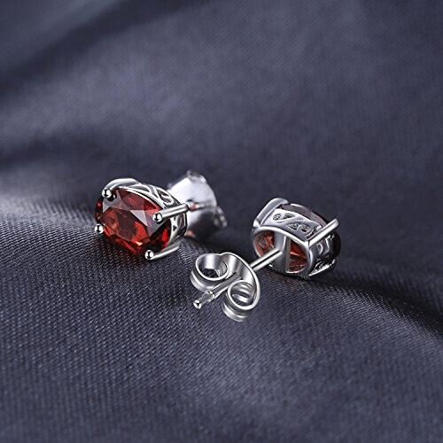 Boucles d'oreille rouge - ovale ct naturelle grenat argent variant 3 