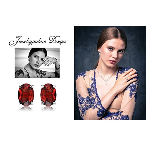 Boucles d'oreille rouge - ovale ct naturelle grenat argent variant 4 