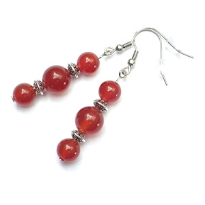 Boucles d'oreille rouge acier argent orange
