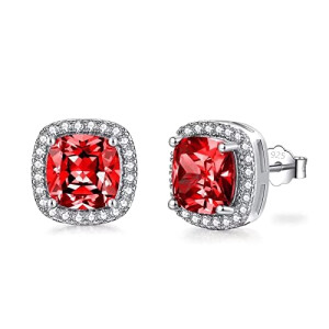 Boucles d'oreille rouge carré-janvier-grenat plaqué or