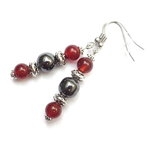 Boucles d'oreille rouge noir argent acier