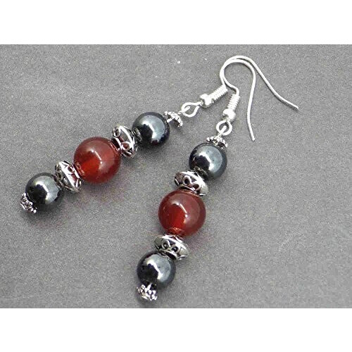 Boucles d'oreille rouge noir argent acier variant 0 