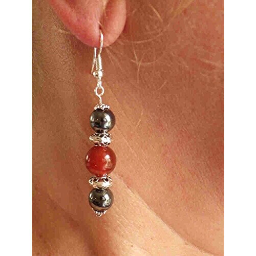 Boucles d'oreille rouge noir argent acier variant 2 
