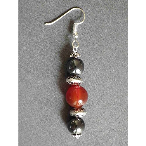 Boucles d'oreille rouge noir argent acier variant 3 