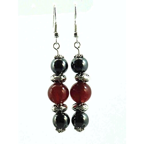 Boucles d'oreille rouge noir argent acier variant 4 
