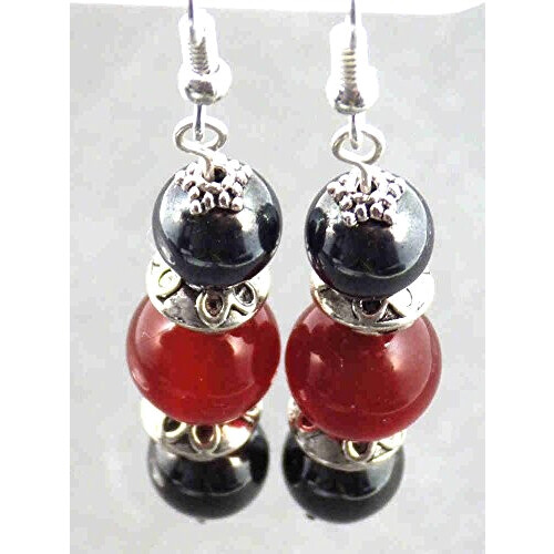 Boucles d'oreille rouge noir argent acier variant 6 